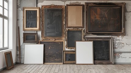 lots of frames on the wall 