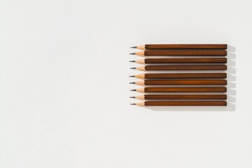 Brown pencils arranged neatly on minimalist background, showcasi