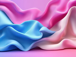 Obraz premium Vibrant fabric waves in pink, blue, and white create dynamic, flowing background. smooth textures and colors evoke sense of movement and energy