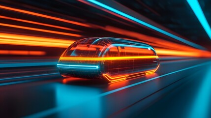 Futuristic Electric Vehicle Zipping Through a Neon-Lit Tunnel of Innovation