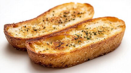 Delicious toasted garlic bread slices with herbs and spices food meal tasty lunch snack white crispy