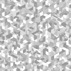 A mesmerizing background featuring interlocking 3D cubes in shades of gray and white, creating a hypnotic optical illusion effect. The seamless pattern adds a futuristic and abstract touch