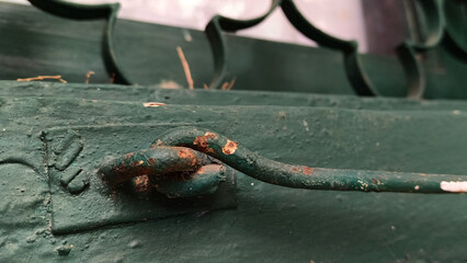 Vintage green wooden windows in old building