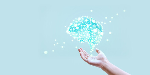 A hand showing AI tech with Generative Ai concept, artificial intelligence cyber security, digital...