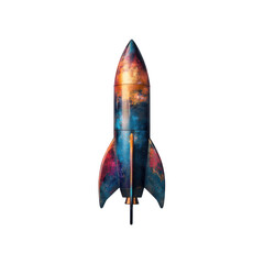 Colorful 3D illustration of a rocket, isolated on a transparent background. symbolizes innovation, research and futuristic technologies, png