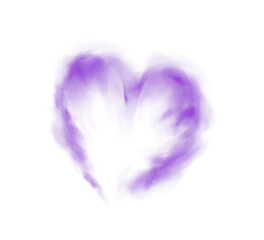 Graceful heart-shaped smoke swirls rise gently, symbolizing love and warmth. Soft purple waves create a dreamy, intimate atmosphere, perfect for romantic visuals or cozy, heartfelt moments. PNG.