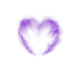 Graceful heart-shaped smoke swirls rise gently, symbolizing love and warmth. Soft purple waves create a dreamy, intimate atmosphere, perfect for romantic visuals or cozy, heartfelt moments. PNG.