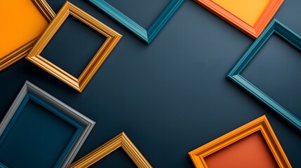 Luxurious Art Deco gold frames against a deep navy velvet backdrop creating an elegant and vintage inspired decor aesthetic