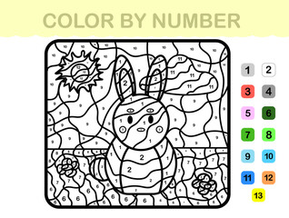 Color by number rabbit for kids and toddlers. Educational game. 