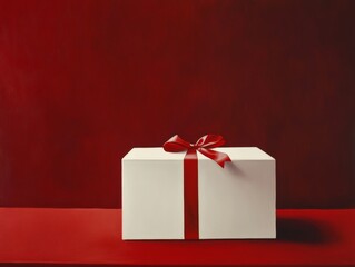 Obraz premium Gift Box With Red Ribbon Open on a Striking Red Background Showcasing the Anticipation of Gift Giving Moments