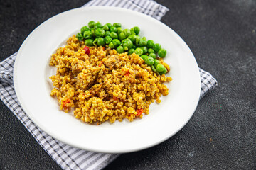 boulgur quinoa dish vegetarian dish vegetable food fresh tasty food dish gourmet food background on the table rustic food top view copy space keto and paleo diet