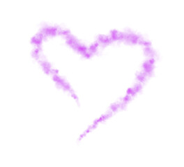 Graceful heart-shaped smoke swirls rise gently, symbolizing love and warmth. Soft purple waves create a dreamy, intimate atmosphere, perfect for romantic visuals or cozy, heartfelt moments. PNG.