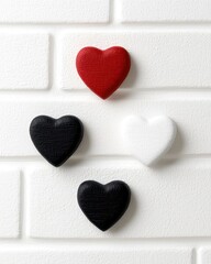 Obraz premium Colorful hearts on a white wall representing love and emotions creatively.