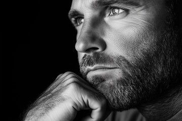 Obraz premium Nachdenklicher Mann in Schwarz-Weiß-Porträt