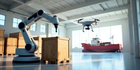 Automated Warehouse Logistics Robotic Arm and Drone Collaboration for Efficient Cargo Handling