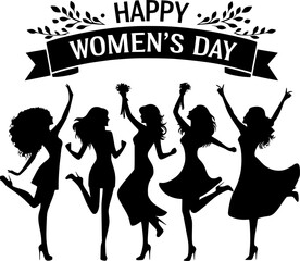 Silhouettes of women celebrating Happy Women's Day