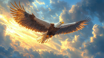 Obraz premium Eagle Soaring Across the Sky with Wings Spread Wide