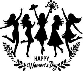 Silhouettes of women celebrating Happy Women's Day