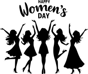 Silhouettes of women celebrating Happy Women's Day