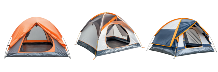A Set of Pioneering Outdoor Haven: Modern Dome Camping Tent with Superior Waterproof Cover for Nature Explorers - Isolated on transparent Background