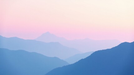 Serene Pastel Hues of a Distant Mountain Range at Dawn