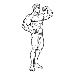 Fototapeta premium Muscular man showing his arm vector outline illustration