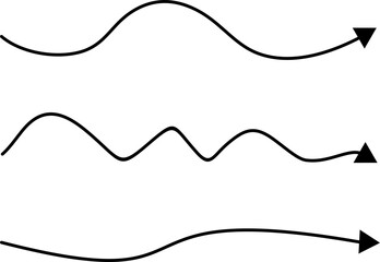 Curvy, wavy, waving arrows shape set. Vector illustration