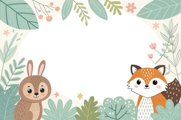 Fototapeta premium cute fox and rabbit in a jungle