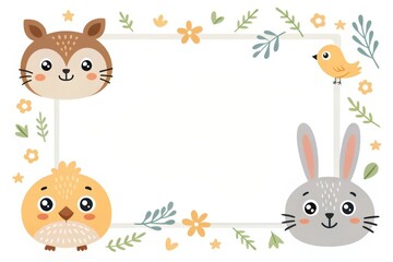 Obraz premium a cute animal border design with squirrel, bunny, chick and bird