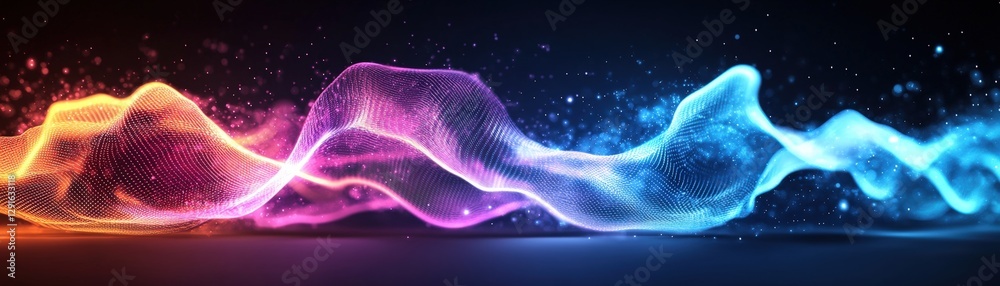 Poster abstract background featuring colorful lines and particles with a soft focus effect and depth of fie