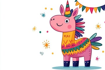 Naklejka premium a 2D cartoon illustration of a Cinco de Mayo party with a piÃ±ata, lively and colorful, white background