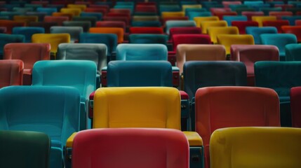 Colorful Empty Chairs Awaiting Guests in a Cozy Cinema Setting