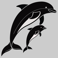 a dolphin mother and calf silhouette vector design art and illustration