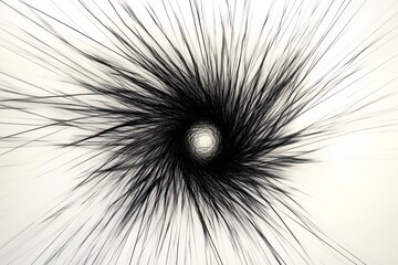 Abstract Black Lines Radiating from a Central Point on White Background