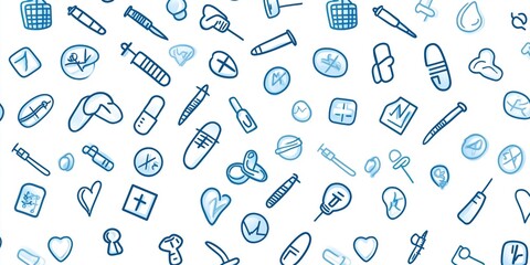 Medical pattern design with blue swirl and icon elements for healthcare themes