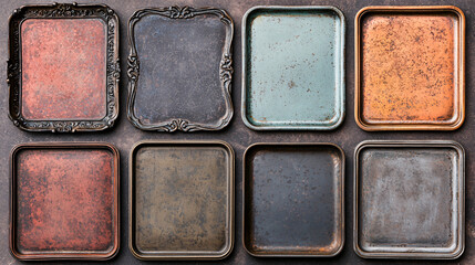 Aged Rectangular Tray Collection Distressed Metal Surfaces Antiqued Plating Vintage Culinary Display