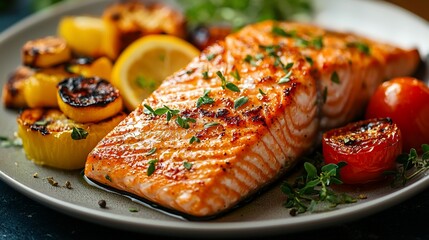 Grilled salmon fillet with roasted vegetables. (1)