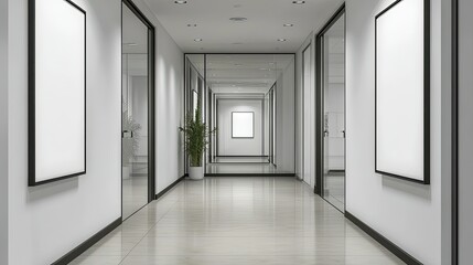 Obraz premium Modern office interior with mockup frame in corridor