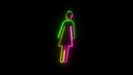 Neon woman icon animated on a black background. people animation icon woman person female contact animated.