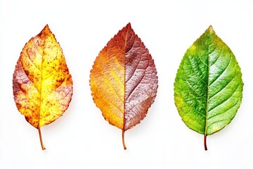 Fototapeta premium A set of four leaves showing seasonal changes from spring to autumn, isolated