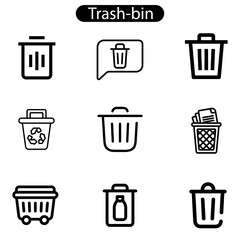 Delete, trash bin, garbage icon symbol vector template collection icon set on white background use web, app, logo.
