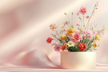 Fototapeta premium Vibrant Arrangement of Colorful Flowers in Soft Pastel Background for Elegant Decor