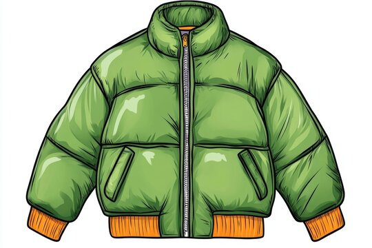 a 2D cartoon illustration of a stylish jacket with a zipper, casual and trendy, white background