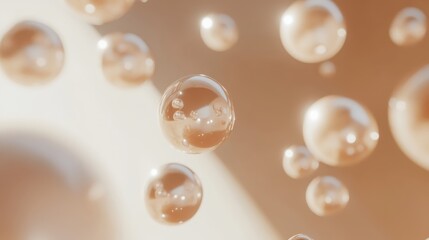 Fototapeta premium Floating bubbles capture soft light in a serene indoor setting creating a tranquil atmosphere for relaxation
