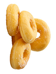 Side view of brown sugar glazed cinnamon donuts in stack isolated with clipping path in png file format