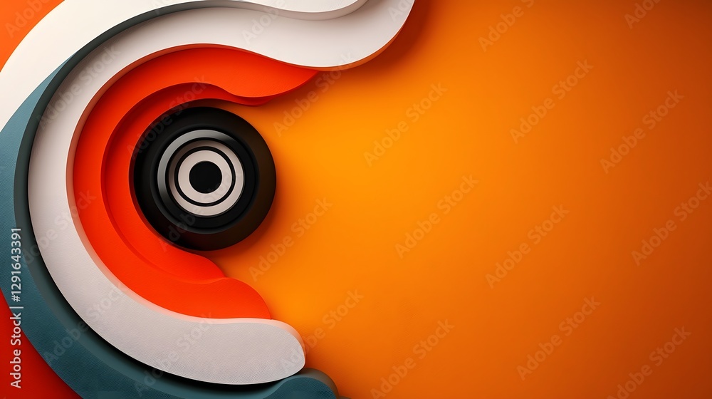 Poster mesmerizing abstract image featuring symmetrical radio wave patterns curving in a retro color palett