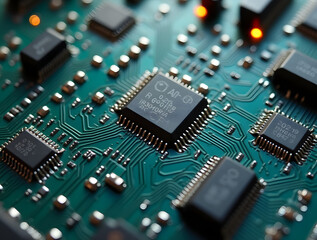 High-Power Transistor PCB Macro with Large Capacitors and Advanced Power Control Components for Efficient Electronics Design