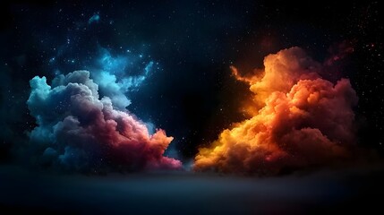 Obraz premium Mesmerizing Cosmic Nebula Vibrant Celestial Clouds in Mystical Galaxy Sky Captivating digital of a dramatic colorful cosmic landscape with swirling luminous gas clouds in a dark infinite space