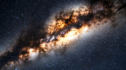 Fototapeta premium A galaxy with a bright yellow center and a dark blue background. generated using AI