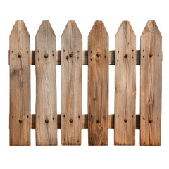 Rustic wooden picket fence with natural wood grain and weathered texture, perfect for outdoor settings